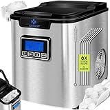 KESSER® Eiswürfelbereiter | Eiswürfelmaschine Edelstahl | 150W Ice Maker | 12 kg 24 h | 3 Würfelgrößen | Zubereitung in 7 min | 2,2 Liter Wassertank | Timer | LCD-Display | Silber